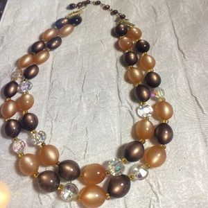 Vintage beaded, tiered, necklace, peach brown